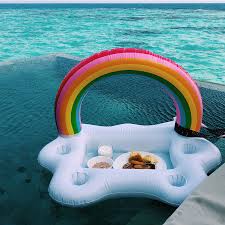 These cooler floats allow you to create your own floating bar, so you could keep your favorite snacks and drinks at hand while chilling in the pool! 90cm Swimming Pool Inflatable Rainbow Cloud Floating Bar Tray Beach Drink Bracket Accessories Dining Table For The Pool Float Air Mattresses Aliexpress