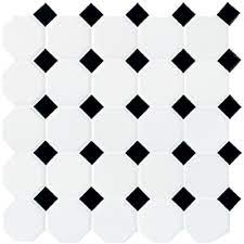 Sajandi alguses olid voodilinad põrandad tehtud mosaiikidest või väikestest plaatide. Dal Tile 12 Inch X 12 Inch X 13 Mm Ceramic Octagon Dot Mosaic Tile In Matte White With Bla The Home Depot Canada