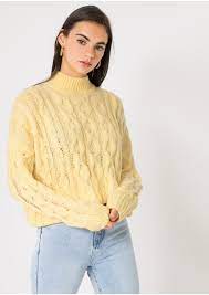 Maybe you would like to learn more about one of these? Cable Knit High Neck Jumper In Pastel Yellow Outfitbook