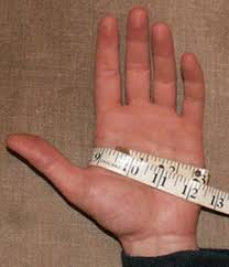 Length measure from the bottom edge of palm to the tip of your middle finger to determine your 'finger length' size. Glove Sizing