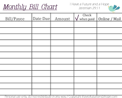 eliminating debt the basics free monthly bill chart