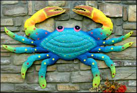 Metal Crab Coastal Decor Metal Wall Hanging Garden Decor Etsy Pinturas De Peixes Pinturas Em Madeira Criatividade