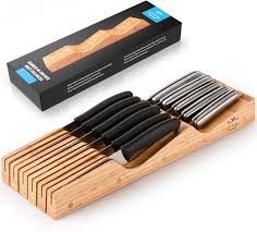 Designed to sit flat inside a kitchen drawer, the rack. Amazon Com Zulay Kitchen Bamboo Knife Drawer Organizer Insert Edge Protecting Knife Organizer Block Holds Up To 14 Knives Smooth Finish Drawer Knife Organizer Tray Fits In Most Drawers For Kitchen Kitchen