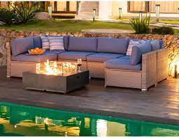 Cosiest Outdoor Wicker Sectional Sofa Gray Patio Furniture Outdoor Fire Pit Outdoor Fire Pit Table