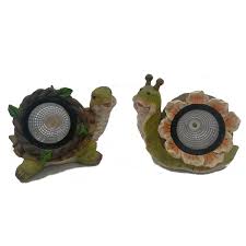 Solar 2 Pack 5 Inch Turtle And Snail Spot Lights In Wood And Flower Hunnykome