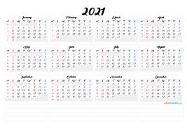 The calendar is blank with a small space at the bottom for notes. Free Printable 2021 Calendar By Year Calendarex Com