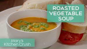 Mary In A Minute Roasted Vegetable Soup Recipe Youtube Roasted Vegetable Soup Vegetable Soup Recipes Roast Vegetable Soup Recipe