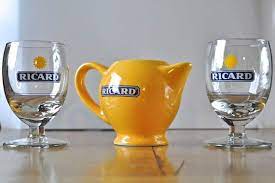 ricard pastis yellow jug glass water french carafe pitcher amp 2 glasses home decor bar bistro cafe chic carafe pitcher glass ricard