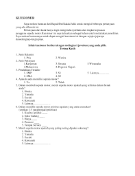 Contoh format kuesioner penelitian yang profesional trisnadi wijaya. Contoh Angket Quisioner Gontoh
