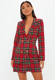 Missguided Red Plaid Blazer Dress Fashion Blazer Dress Checked Blazer