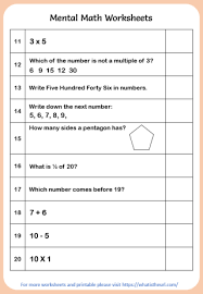 Mental maths worksheet for grade 1. Mental Maths For Grade 1 Released On May 7th 3 Your Home Teacher