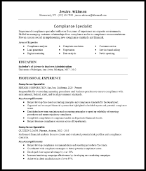 compliance specialist resume sample
