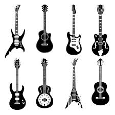 Black And White Electric Guitar Drawing Set Of Black Guitars Icons Guitar Illustration Guitar Drawing Guitar Vector