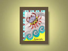 More images for how to sign a painting in acrylic » Hand Made Cancer Zodiac Sign Print Ink And Acrylic Painting 5 X7 Element Water By Devika S Art Custommade Com