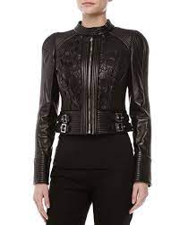 Versace Leather Stitched Belted Jacket Leather Jackets Women Leather Jacket Style Versace Leather Jacket