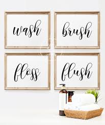 Set Of Four Bathroom Prints Wash Brush Floss Flush Etsy Wash Brush Floss Flush Wash Brush Kid Bathroom Decor