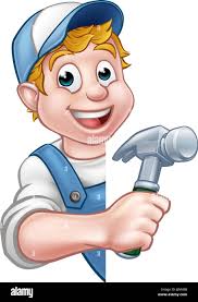 Cartoon carpenter construction guy hammer Stock Vector Images