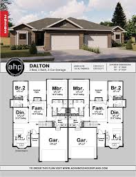 1 Story Multi Family Traditional House Plan Dalton Duplex House Plans Duplex Floor Plans Duplex Plans
