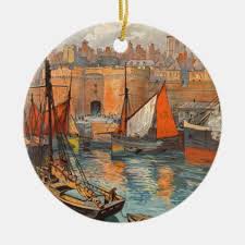 Vintage Cote D Emeraude Saint Malo Port Tourism Ceramic Ornament Zazzle Com Vintage Travel Posters Poster Art Art
