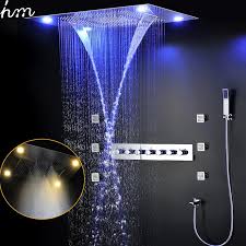 Choose a sink and shower faucet in the same style and finish for a complete bathroom redesign. 2021 Luxury Bathroom Shower System 6 Functions Led Shower Faucets Set Rain Mist Waterfall Thermostatic High Flow Diverter Valve From Jmhm 1 494 98 Dhgate Com