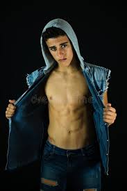 Close Up of a 16 Y Boy with Jeans Hood. Stock Photo - Image of nice, jeans:  122082644