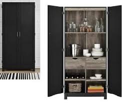 Tall Black Storage Pantry Cabinet Cupboard 2 Door Wood Kitchen Bathroom Office 719574743861 Ebay Pantry Cabinet Cabinet Cupboard Wood Kitchen