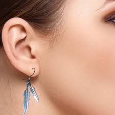 925 Solid Sterling Silver FEATHER Earrings/dangling/hook/oxidized/double  Dangling/ Boho Jewelry/ Nature Jewelry