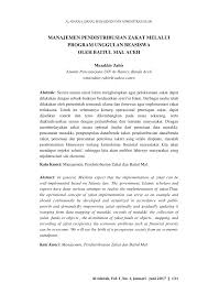 Pdf Manajemen Pendistribusian Zakat Melalui Program Unggulan Beasiswa Oleh Baitul Mal Aceh