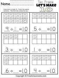 Free Kindergarten 10 Frame Addition Worksheet Free4classrooms
