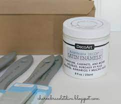 Cabinet paint decoart satin enamel white Our Hopeful Home Diy White Modern Farmhouse Painted Kitchen Cabinets