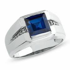 10k yellow gold ring w / natural sky blue topaz & sapphire accents by pranda. Men S Lab Created Blue Sapphire Ring In 10k White Gold With Diamond Accents Zales Outlet