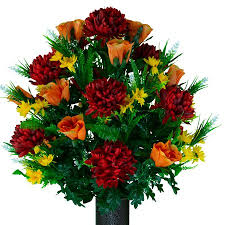 Find the perfect thanksgiving decoration stock illustrations from getty images. Sympathy Silks Artificial Cemetery Flowers Burgundy Mum And Orange Rose Bouquet Saddle Walmart Com Walmart Com