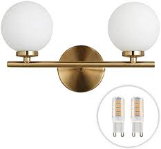 Amazon Com Bokt Mid Century Wall Sconce Golden Wall Lamp With Glass Globe Shade Double Lights Modern Wall Lamp For Bathroom Bedroom Living Room With G9 Bulb 2 Lights Home Improvement