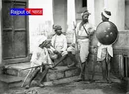 Circa early 1860's. India, Delhi. 'Rajpoots.' 'The group photograph shows a party of Chohan soldiers armed in the native manner. The figure on the right has a broad shield at his back,