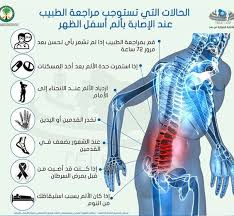 معلومات طبية و صحية الحالات التي تستوجب مراجعة الطبيب عند الإصابة بألم أسفل الظهر health education health advice health diet