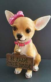 Lifelike Chihuahua Statue Figurine With Sign Be Aware Cutie Inside 12 Tall New Dwkcorporation Realistic Chiwawa Puppies Clay Dog Dog Cake Topper
