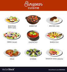 European Cuisine Food Dishes For Restaurant Vector Image On Vectorstock European Cuisine Food Food Concept