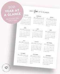 Printable 2021 Year At Glance Important Dates 2021 Etsy In 2020 Planner Inserts Printable Planner Important Dates