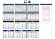 A printable 2018 calendar template with the us holidays and space for monthly appointments or notes available as landscape format word document. 2018 Excel Calendar Template Download Free Printable Excel Templates