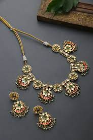 Maysa Green Red Gold Plated Kundan And Pearl Necklace Set Antique Jewelry Indian Indian Jewelry Sets Girly Jewelry