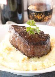 Heat some vegetable oil in a skillet over medium heat, then cook the cubed meat until golden brown. Filet Mignon With Port Sauce And Truffle Mashed Potatoes Cake N Knife