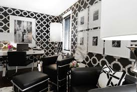 Black And White Home Office Design Gorgeous Black White Contemporary Office Design With White Black Octagon Wallpaper Contemporary Office Design Home Office Design Office Design Inspiration