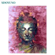Sdoyuno Oil Painting By Numbers Buddha 60x75cm Frameless Home Decor Pictures By Numbers Faith Gift Wall Art Digital Painting In 2020 Buddha Painting Art Yoga Art