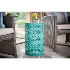 Hampton Bay 19 4 In Haze Teal Blue Metal Outdoor Patio Garden Stool Hd18107h The Home Depot In 2020 Metal Outdoor Side Table Garden Stool Outdoor Side Tables
