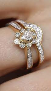 The Naima Yellow Gold Bridal Ring Set Bridal Ring Sets Yellow Gold Engraved Engagement Ring Bridal Rings