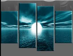 Large Teal Seascape Sunset Canvas Pictures Wall Art Split Multi 4 Panel 40 Ebay Teal Wall Art Canvas Picture Walls Metal Tree Wall Art