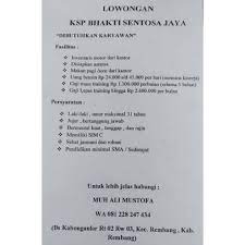 Kami menekankan kepada anda bahwa mencari pekerjaan harus sesuai dengan keahlian yang anda punya. Lowongan Kerja Karyawan Koperasi Ksp Bhakti Sentosa Jaya Rembang Lowongan Rembang