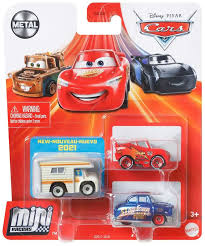 Disney Pixar Cars Die Cast Metal Mini Racers Larry Camper, Fabulous Hudson  Hornet Lightning McQueen Car 3-Pack Mattel