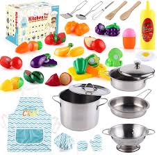 Get the best deals on stainless steel kitchen canisters and jars when you shop the largest online selection at ebay.com. 35 Pcs Kitchen Pretend Play Accessories Toys Cooking Set With Stainless Steel Cookware Pots And Pans Set Cooking Utensils Apron Chef Hat And Cutting Play Food For Kids Educational Learning Tool Walmart Com Walmart Com