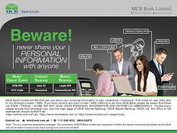 Mcb's services include credit and debit cards, investment, insurance, trust concertgebouwplein 21 1071 lm amsterdam email: Mcb Bank Pakistan Media Center Combat Against Cyber Crimes Protect Your Personal Information